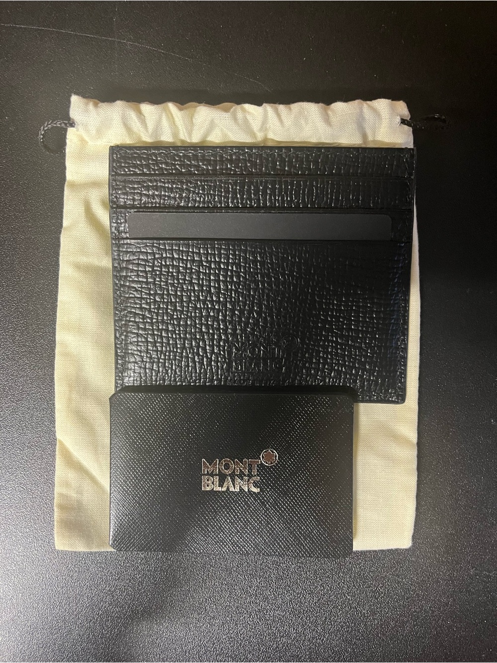 MontBlanc Black Textured Leather Card Holder with Logo Plate